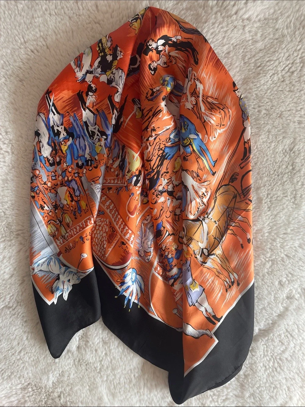 Orange Illustrated Ballroom Scene Silk Scarf